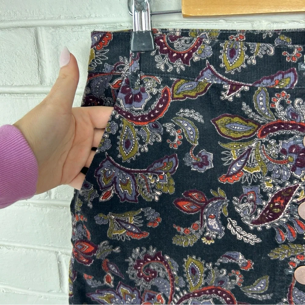 LOFT Paisley Floral Corduroy Button Front Skirt Size 6
